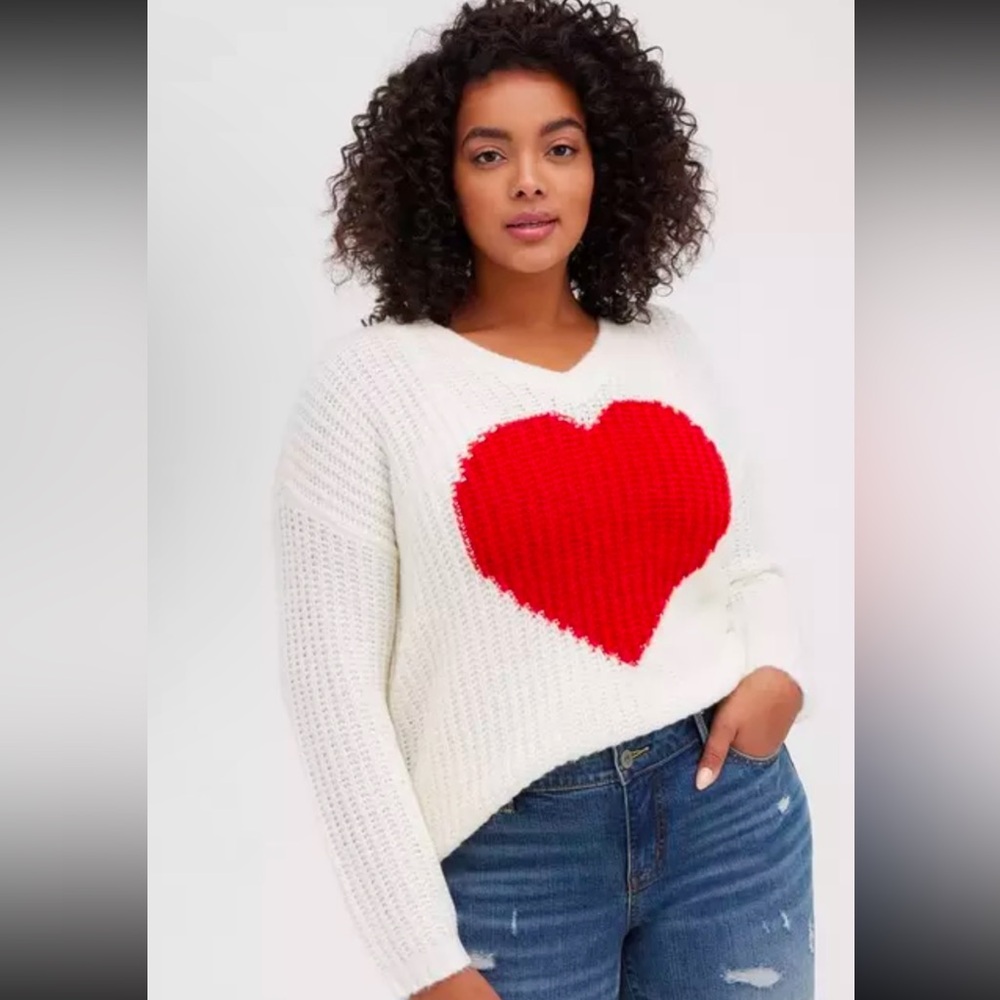 Torrid Red Heart Pullover V-Neck Sweater 0X